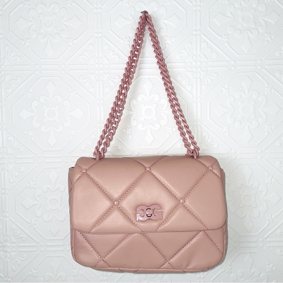 NWT Gilda Paris Blush Pink Soft Quilted Studded Chain‎ Strap Handbag Purse - Picture 1 of 8